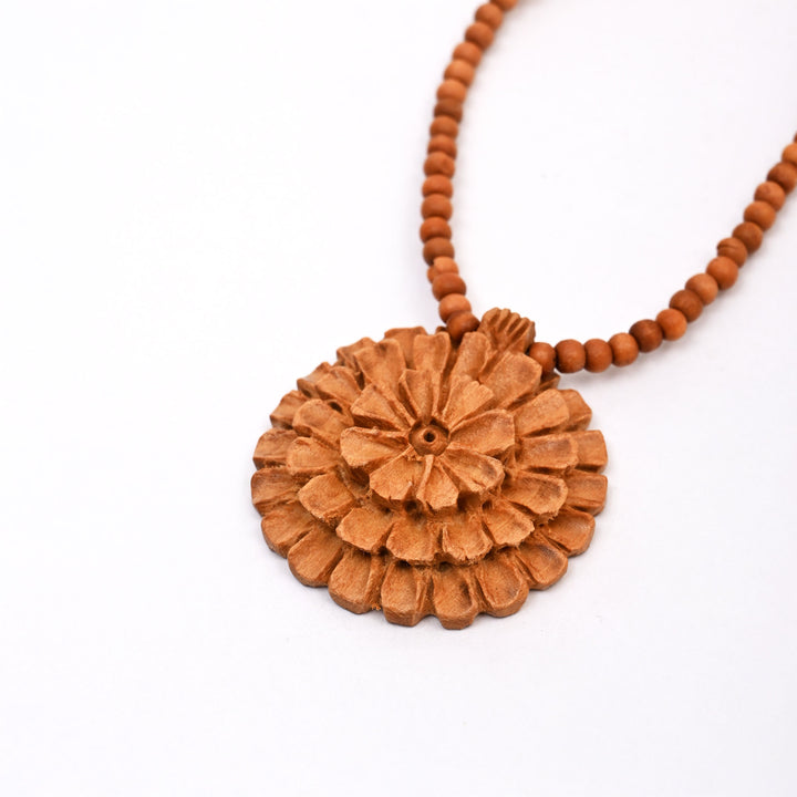 Handcrafted Wooden Sunflower Pendant | Natural Finish