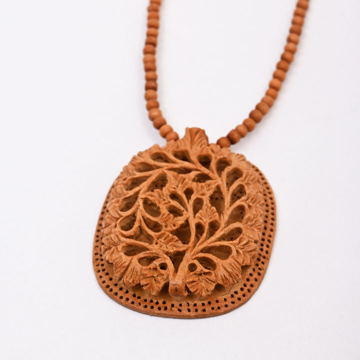 Kadam Wood Carved Pendant | Single Side Undercut Design Natural Necklace