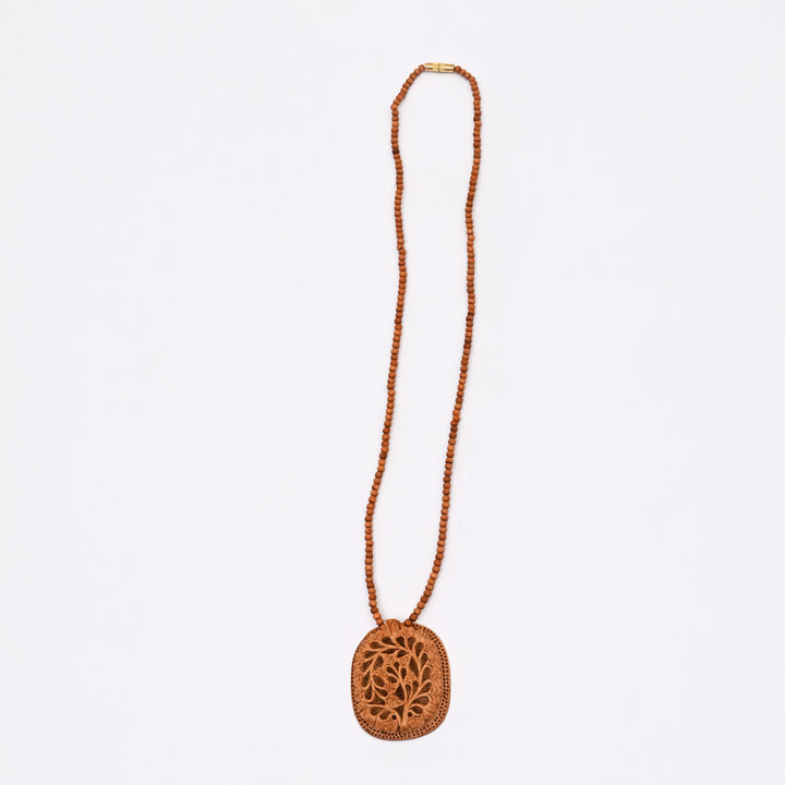 Kadam Wood Carved Pendant | Single Side Undercut Design Natural Necklace