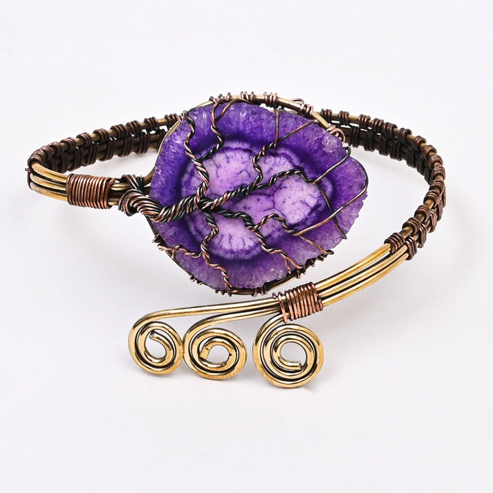 Handcrafted Brass & Copper Bangle with Natural Stones | Artisan Jewelry