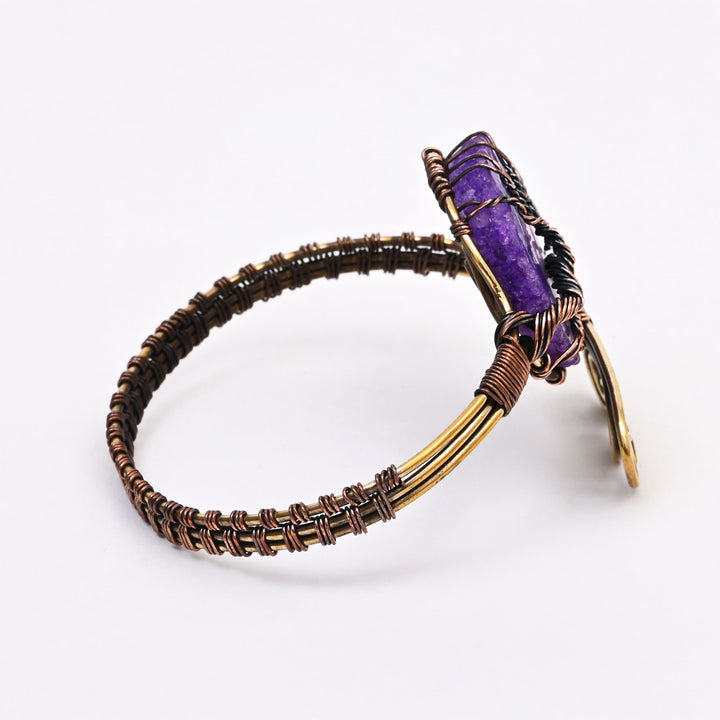 Handcrafted Brass & Copper Bangle with Natural Stones | Artisan Jewelry