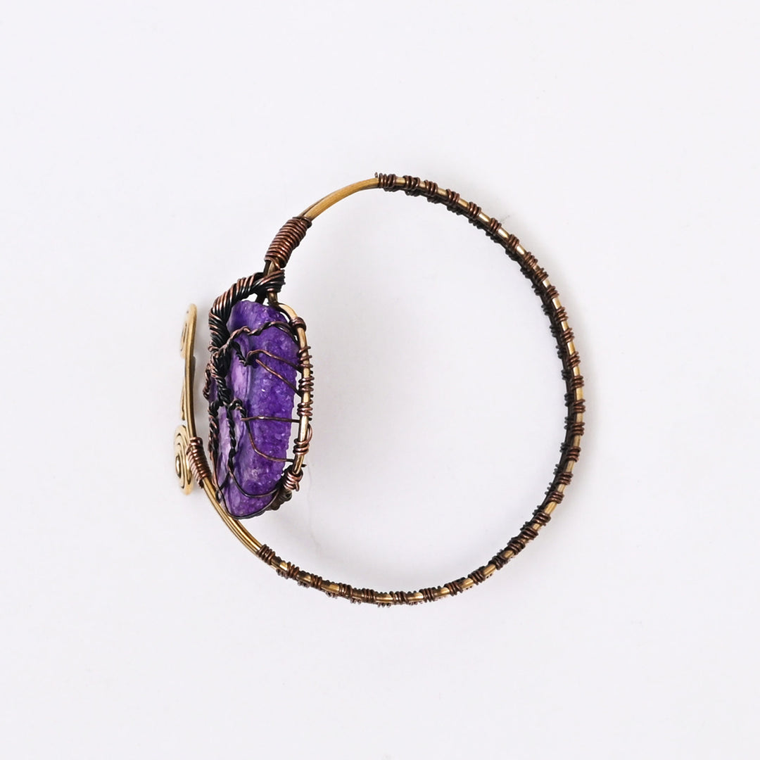 Handcrafted Brass & Copper Bangle with Natural Stones | Artisan Jewelry