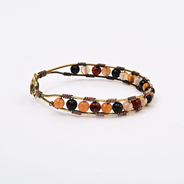 Artisan Bangle | Brass & Copper with Natural Stone Inlay | Handmade Boho Bracelet
