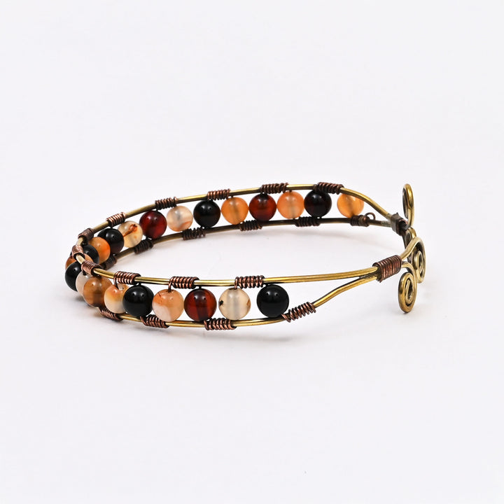 Artisan Bangle | Brass & Copper with Natural Stone Inlay | Handmade Boho Bracelet