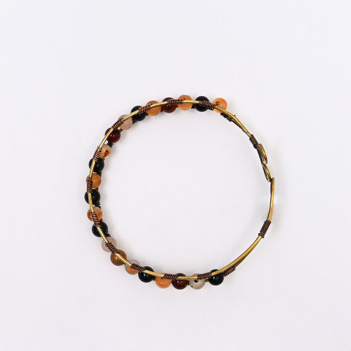 Artisan Bangle | Brass & Copper with Natural Stone Inlay | Handmade Boho Bracelet