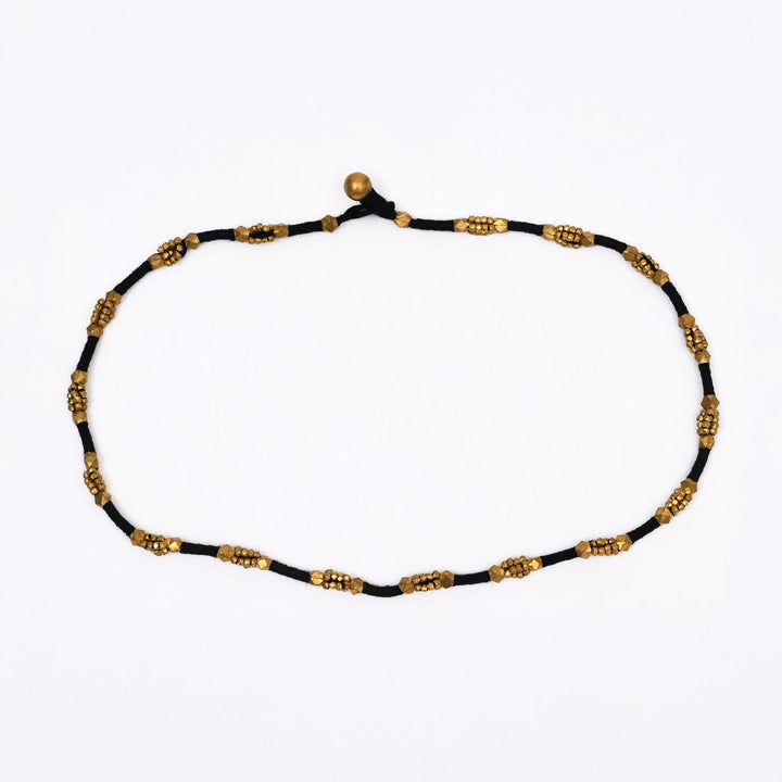 Tribal Brass Cotton Thread Necklace | Handmade Beaded Ethnic Jewelry Set