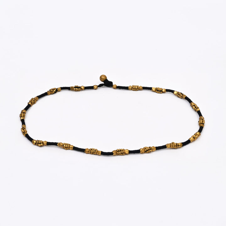Tribal Brass Cotton Thread Necklace | Handmade Beaded Ethnic Jewelry Set