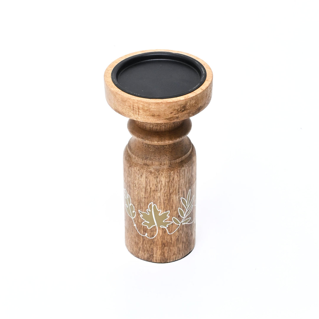 Pillar Candle Holder Set of 2 | Natural Finish | Mango Wood