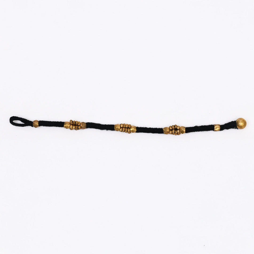 Tribal Brass Cotton Bracelet | Handmade Beaded Ancient Pattern Jewelry