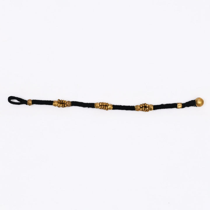 Tribal Brass Cotton Bracelet | Handmade Beaded Ancient Pattern Jewelry