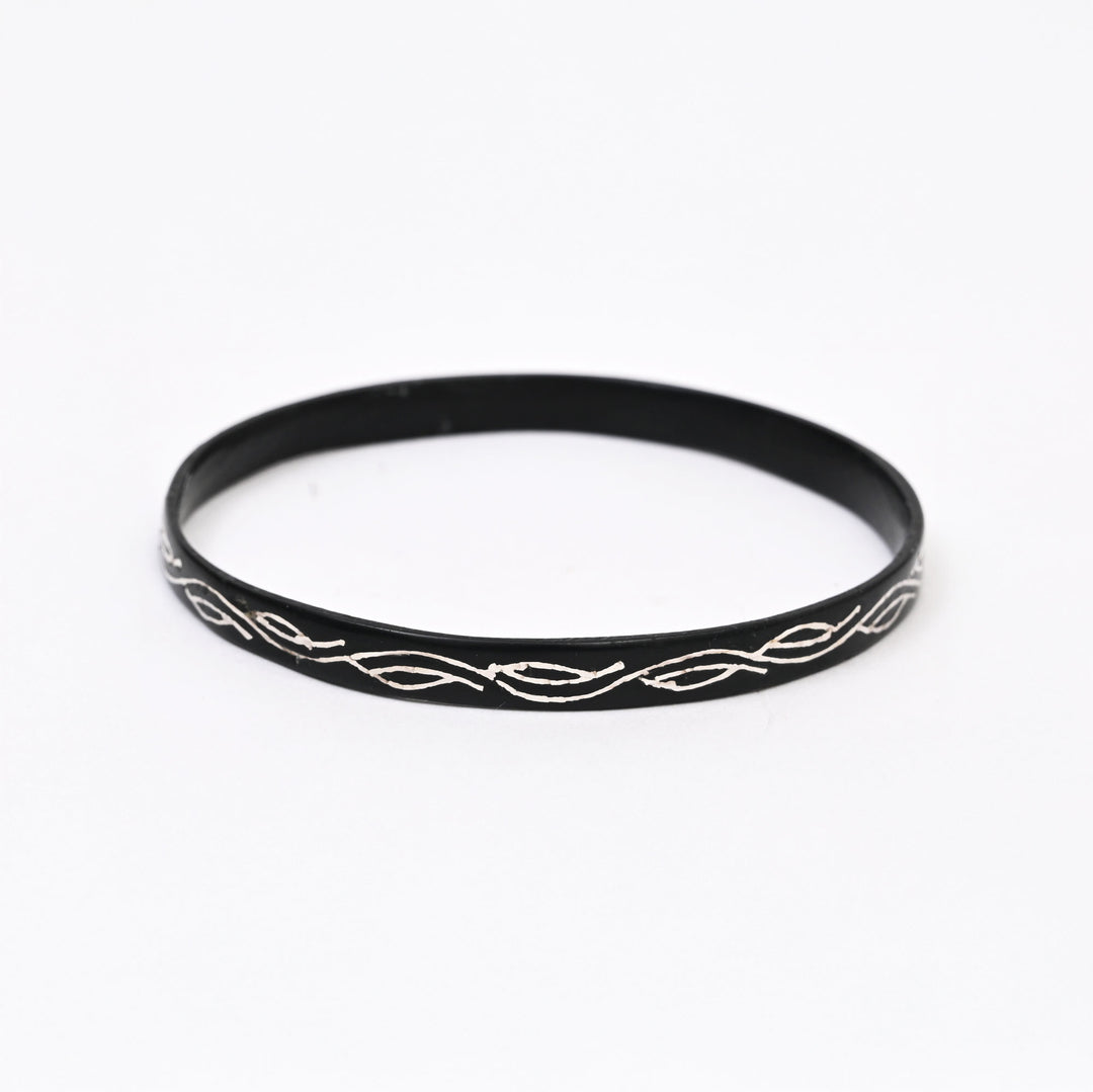 Bidri Bell Kada Bangle Silver Inlay | Traditional Zinc Copper Alloy Jewelry