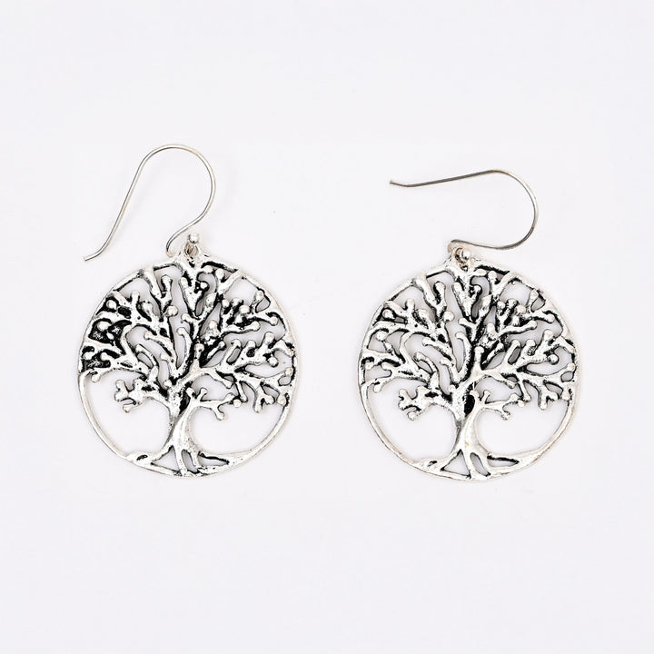 Silver-Plated Tree of Life Earrings | Handcrafted Brass Accessory