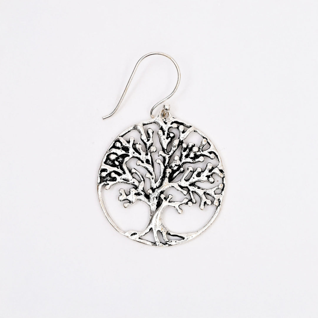 Silver-Plated Tree of Life Earrings | Handcrafted Brass Accessory