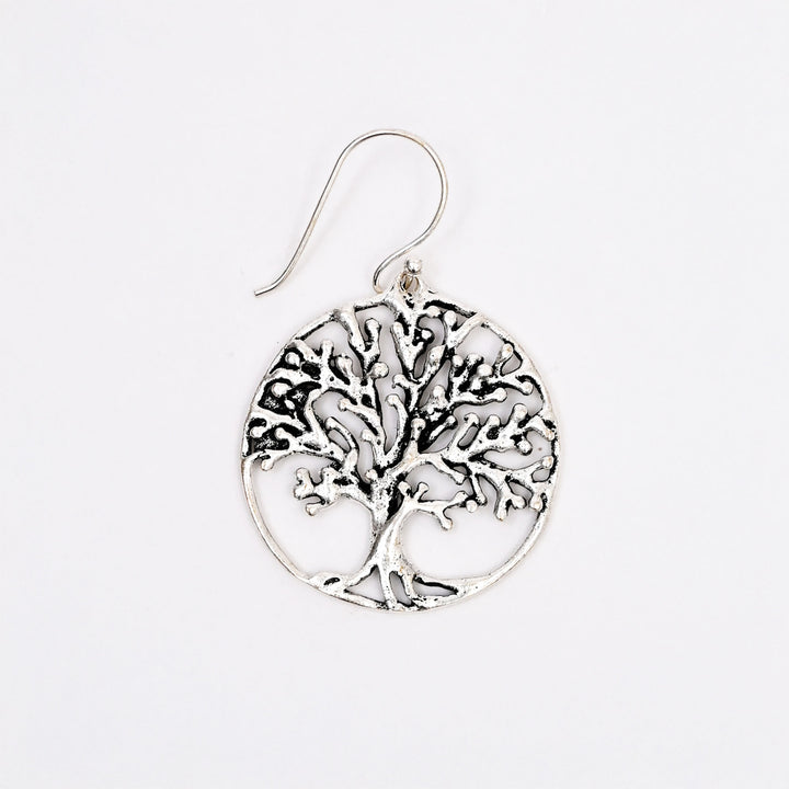Silver-Plated Tree of Life Earrings | Handcrafted Brass Accessory