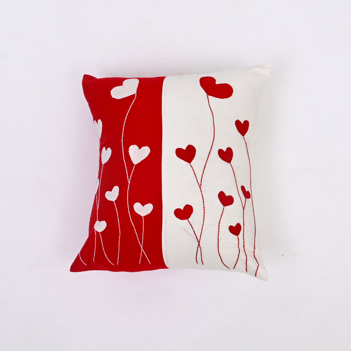 Cotton Throw Pillow Cover with Heart-Shaped Applique | Handcrafted Charm for Cozy Spaces