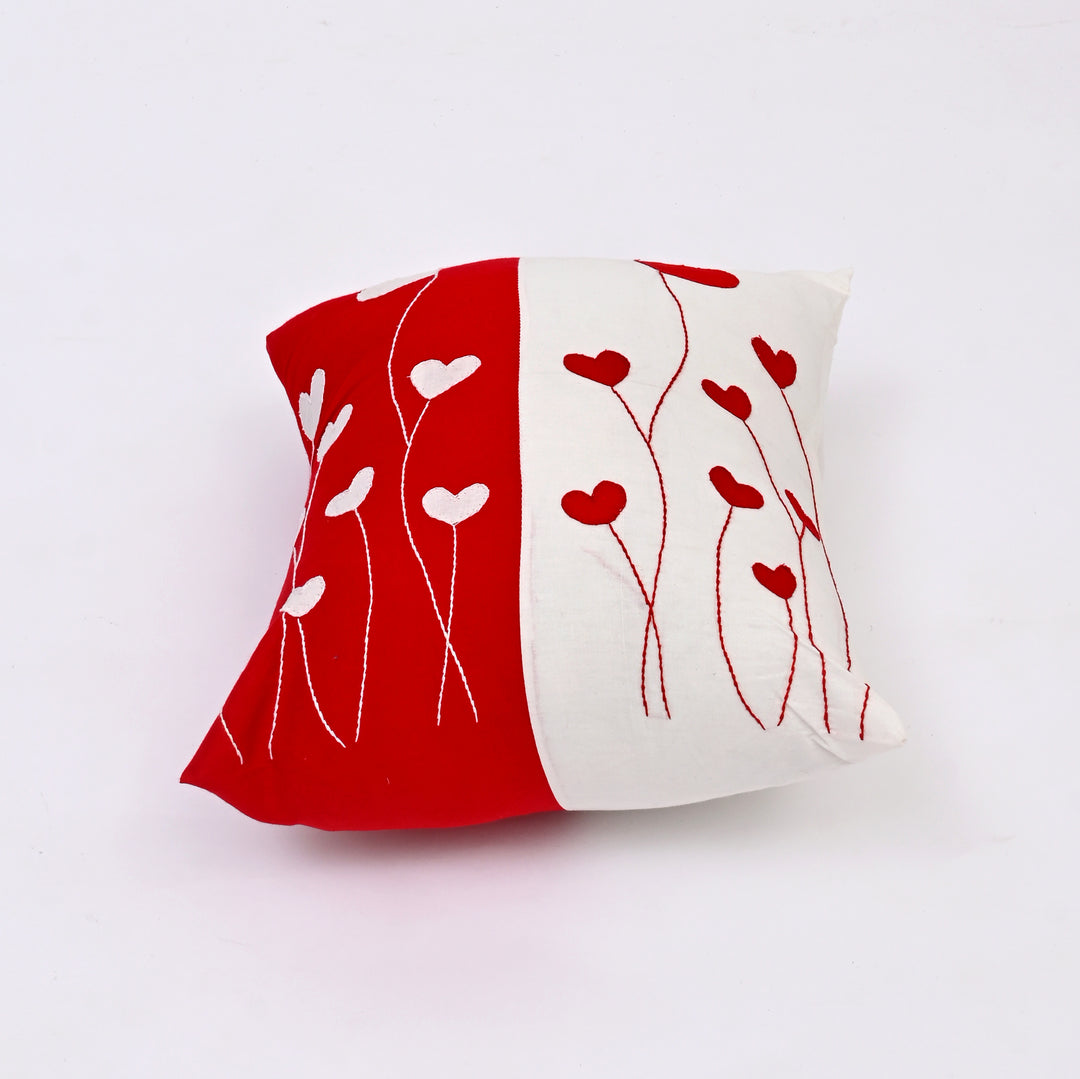 Cotton Throw Pillow Cover with Heart-Shaped Applique | Handcrafted Charm for Cozy Spaces