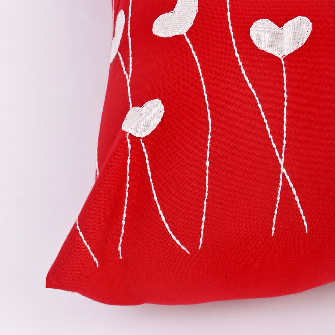 Cotton Throw Pillow Cover with Heart-Shaped Applique | Handcrafted Charm for Cozy Spaces