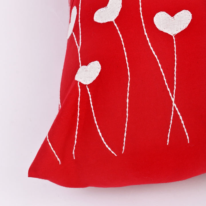 Cotton Throw Pillow Cover with Heart-Shaped Applique | Handcrafted Charm for Cozy Spaces