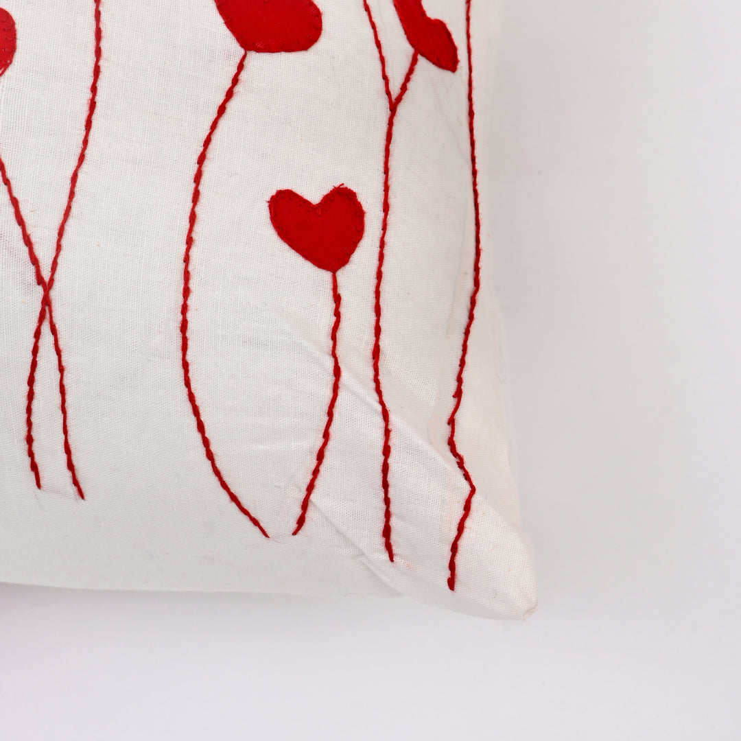 Cotton Throw Pillow Cover with Heart-Shaped Applique | Handcrafted Charm for Cozy Spaces