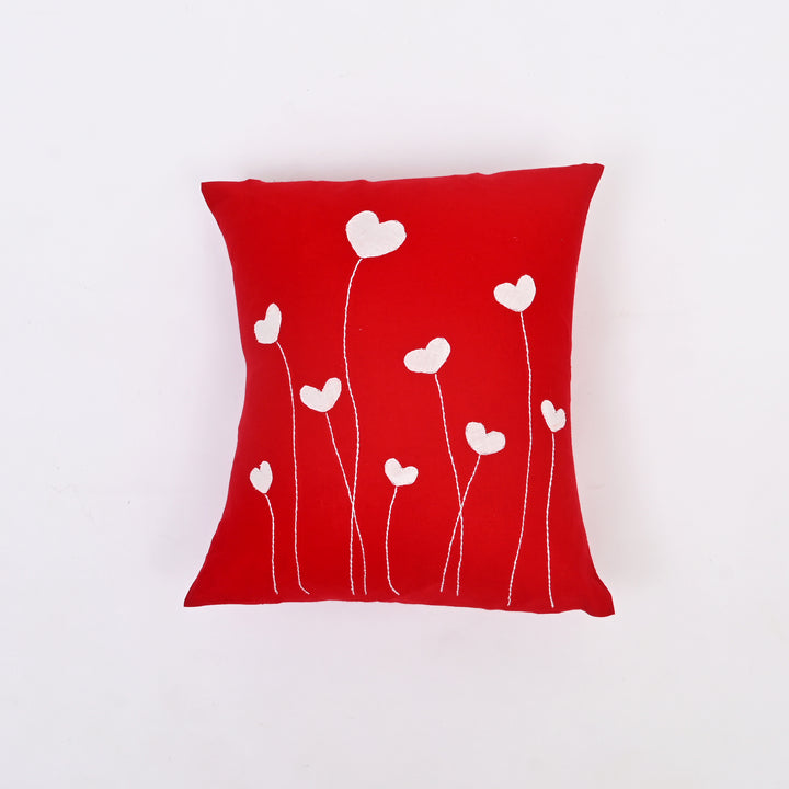Cotton Throw Pillow Cover with Heart-Shaped Applique | Handcrafted Charm for Cozy Spaces