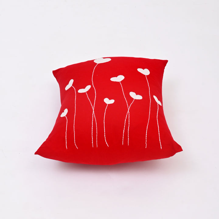 Cotton Throw Pillow Cover with Heart-Shaped Applique | Handcrafted Charm for Cozy Spaces