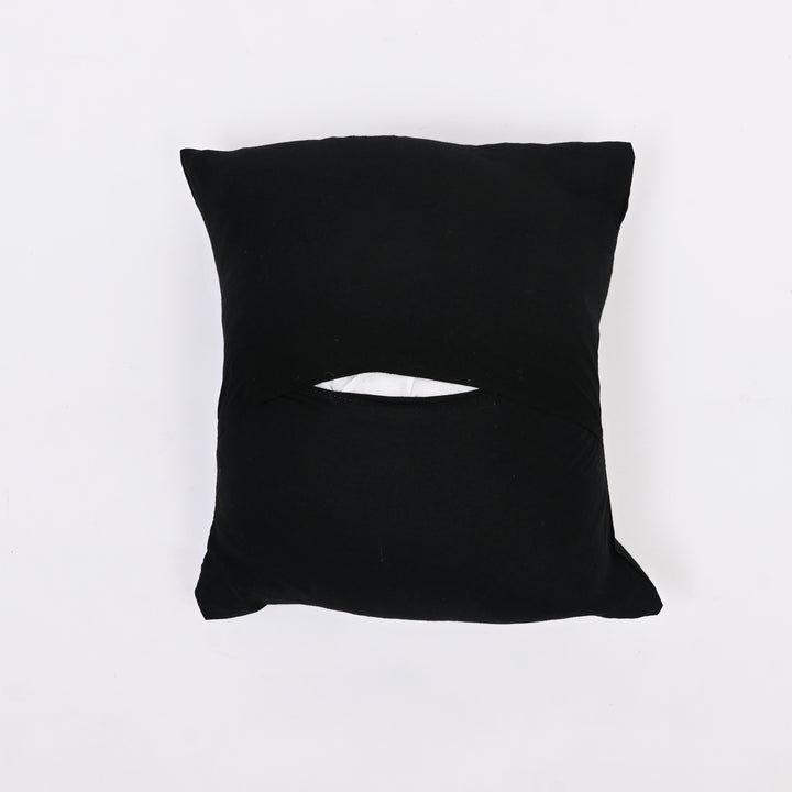 Black Cotton Pillow Cover with Multicolour Embroidery | Handcrafted Elegance for Modern Homes