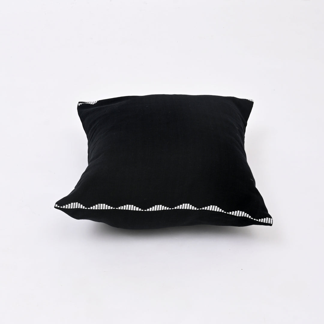 Black Cotton Pillow Cover with Multicolour Embroidery | Handcrafted Elegance for Modern Homes