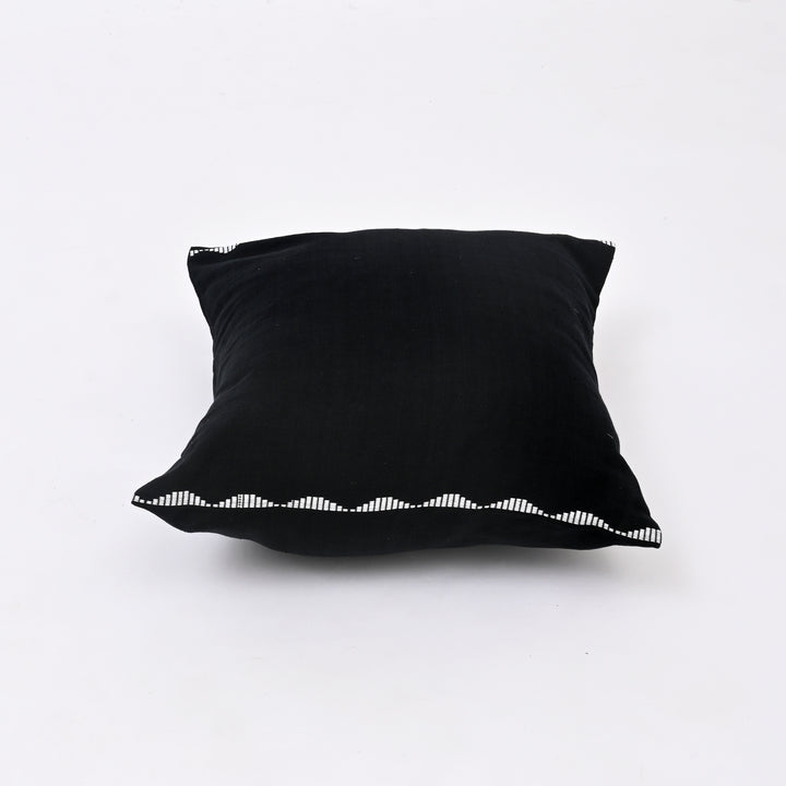 Black Cotton Pillow Cover with Multicolour Embroidery | Handcrafted Elegance for Modern Homes