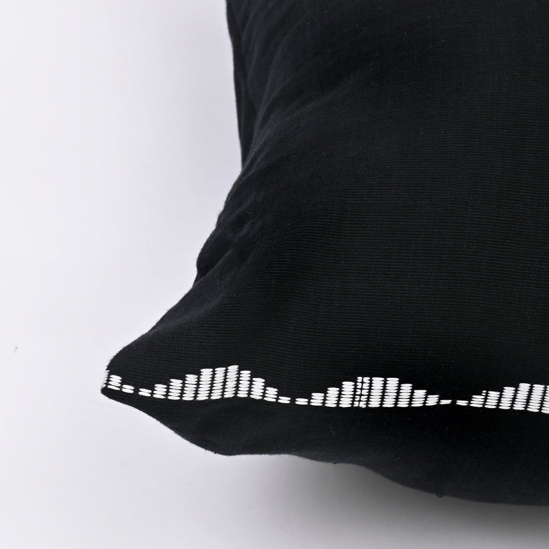 Black Cotton Pillow Cover with Multicolour Embroidery | Handcrafted Elegance for Modern Homes