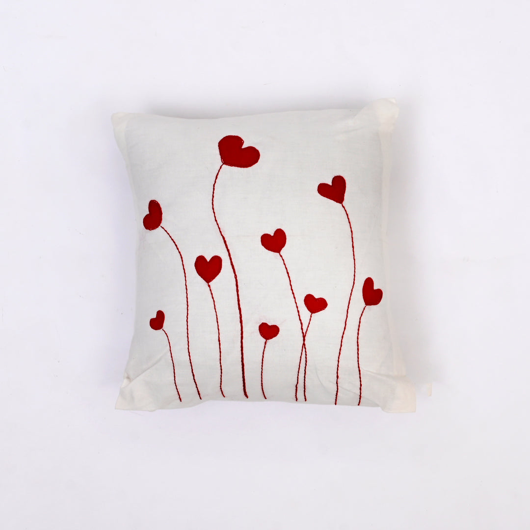 Cotton Throw Pillow Cover with Heart-Shaped Applique | Handcrafted Charm for Cozy Spaces