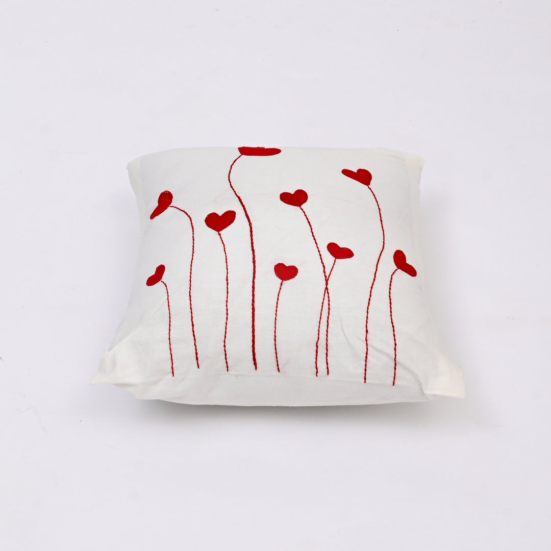 Cotton Throw Pillow Cover with Heart-Shaped Applique | Handcrafted Charm for Cozy Spaces