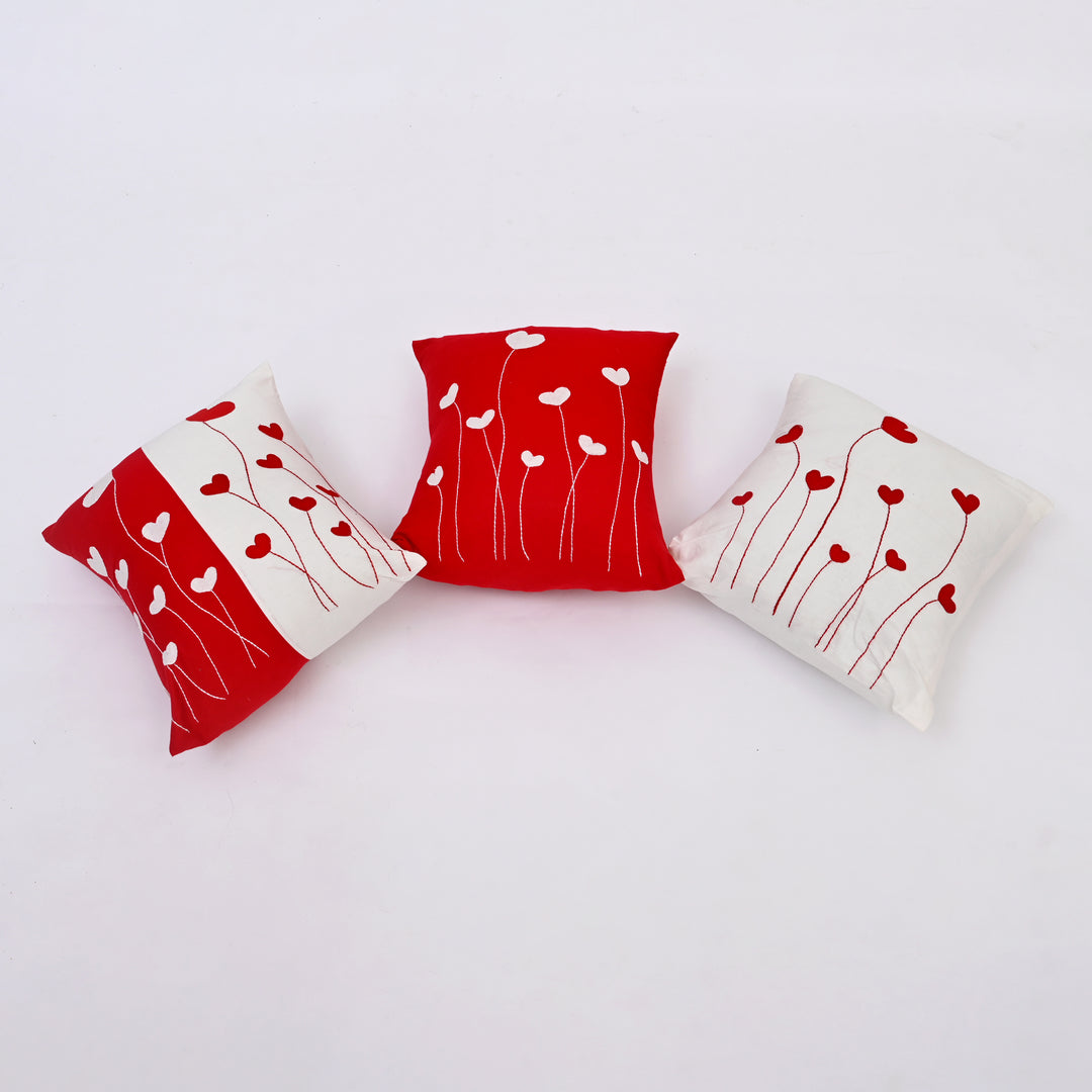 Cotton Throw Pillow Cover with Heart-Shaped Applique | Handcrafted Charm for Cozy Spaces