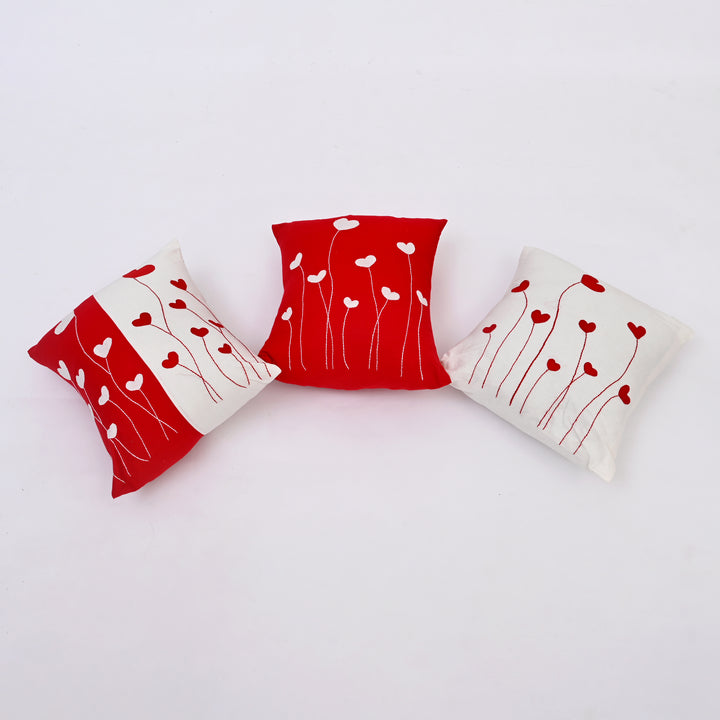 Cotton Throw Pillow Cover with Heart-Shaped Applique | Handcrafted Charm for Cozy Spaces