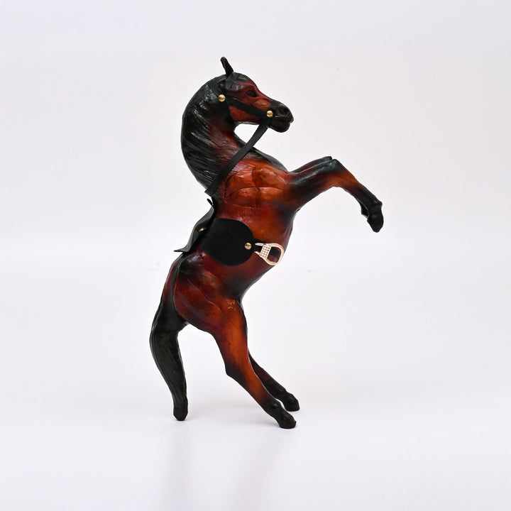 Handcrafted Leather Jumping Horse Sculpture | Equestrian Art for Rustic Decor