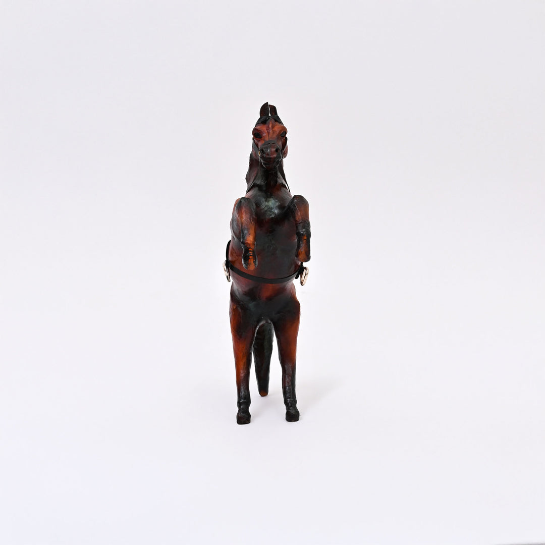 Handcrafted Leather Jumping Horse Sculpture | Equestrian Art for Rustic Decor