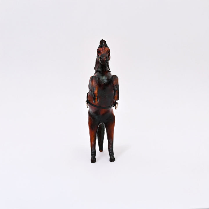 Handcrafted Leather Jumping Horse Sculpture | Equestrian Art for Rustic Decor