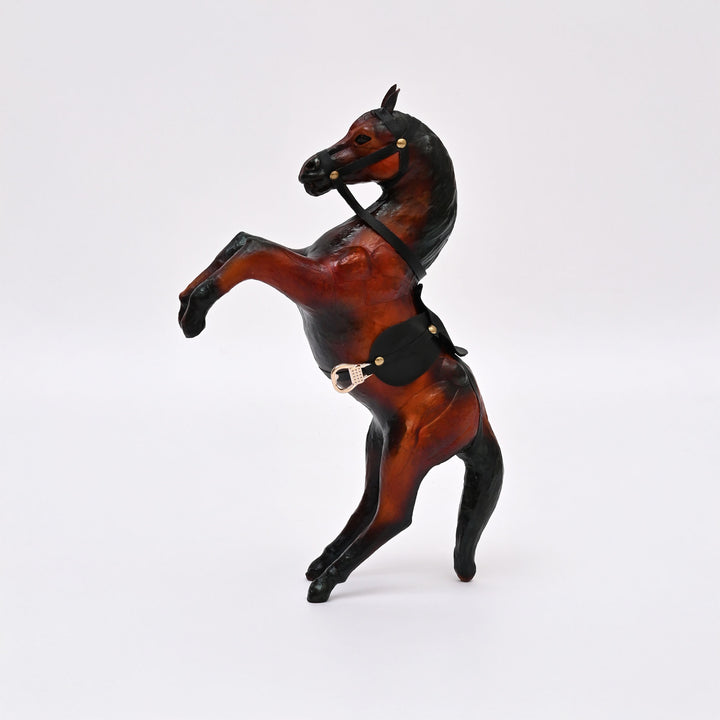 Handcrafted Leather Jumping Horse Sculpture | Equestrian Art for Rustic Decor
