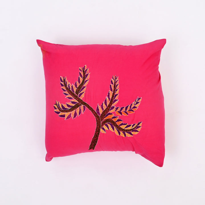 Pink Cotton Pillow Cover with Multicolour Embroidery | Handcrafted Elegance for Modern Homes