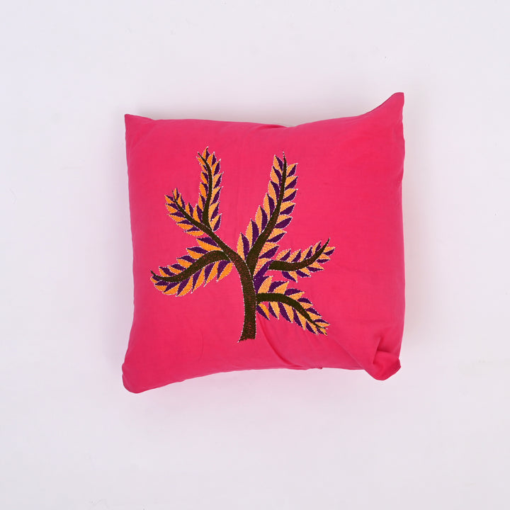 Pink Cotton Pillow Cover with Multicolour Embroidery | Handcrafted Elegance for Modern Homes