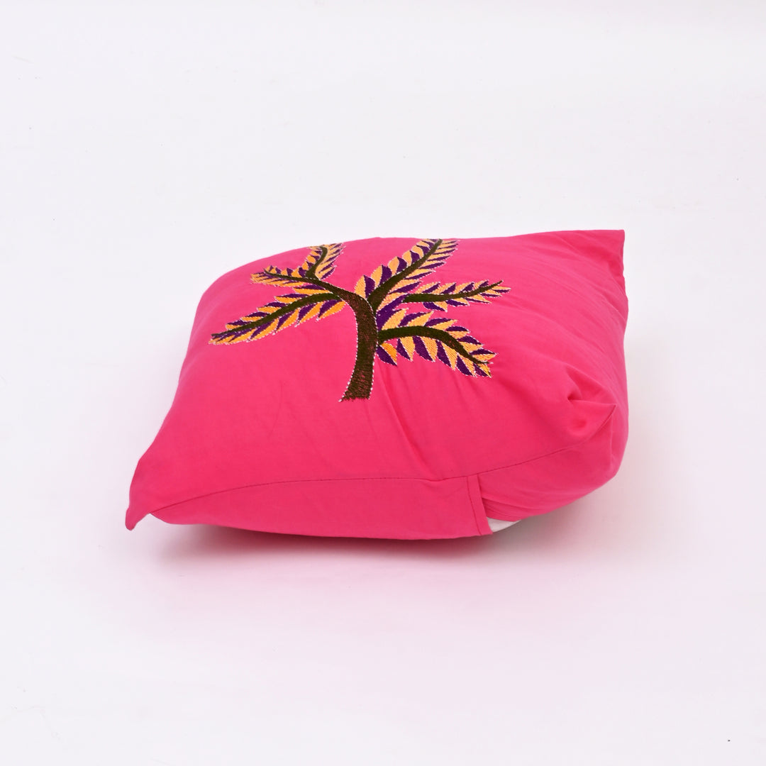 Pink Cotton Pillow Cover with Multicolour Embroidery | Handcrafted Elegance for Modern Homes