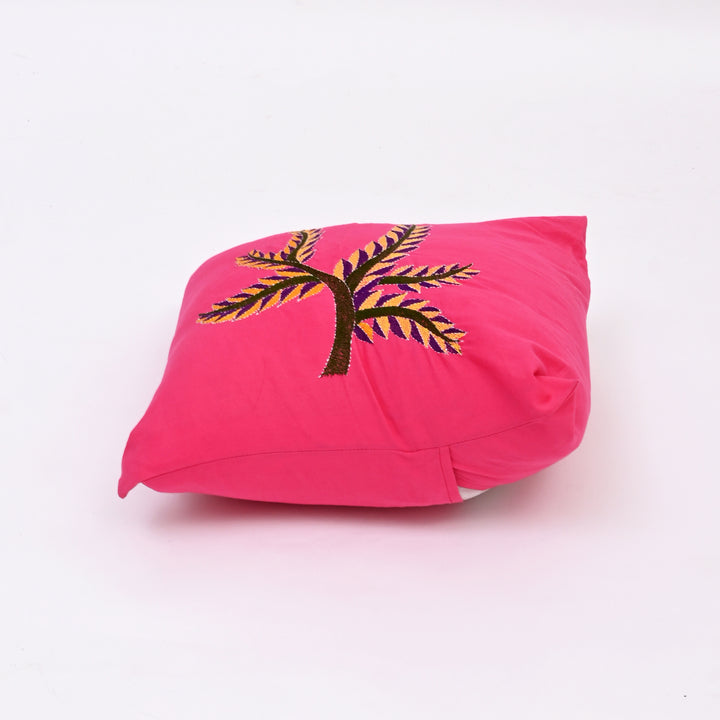 Pink Cotton Pillow Cover with Multicolour Embroidery | Handcrafted Elegance for Modern Homes