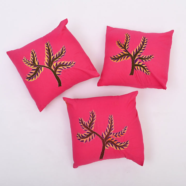 Pink Cotton Pillow Cover with Multicolour Embroidery | Handcrafted Elegance for Modern Homes