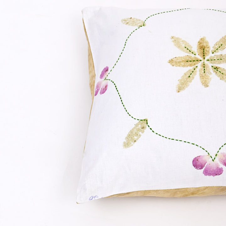 Handcrafted Casement Throw Pillow Cover | Delicate Floral Embroidery
