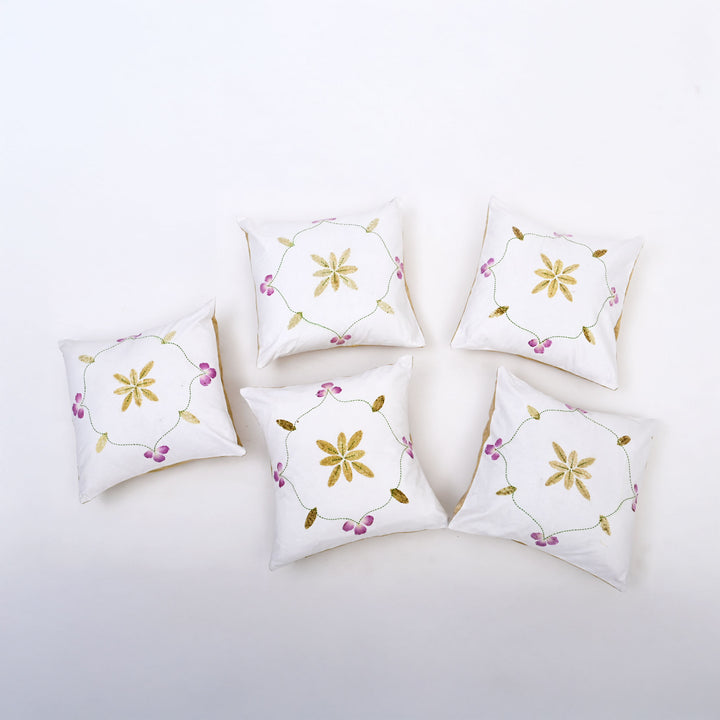 Handcrafted Casement Throw Pillow Cover | Delicate Floral Embroidery