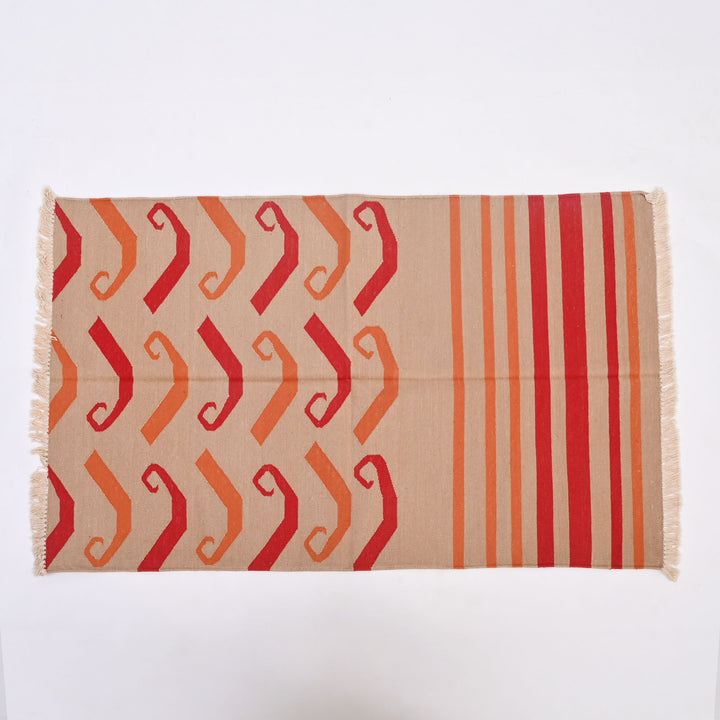 Peach Paisley Stripe Cotton Rug, 3x5 ft | Handwoven Area Rug