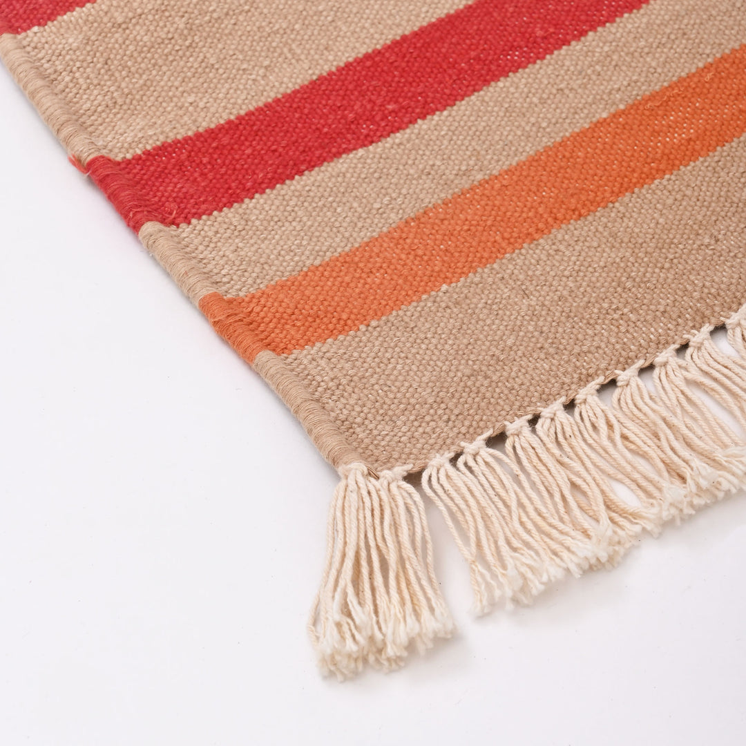 Peach Paisley Stripe Cotton Rug, 3x5 ft | Handwoven Area Rug