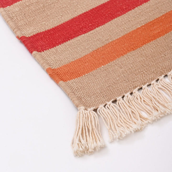 Peach Paisley Stripe Cotton Rug, 3x5 ft | Handwoven Area Rug