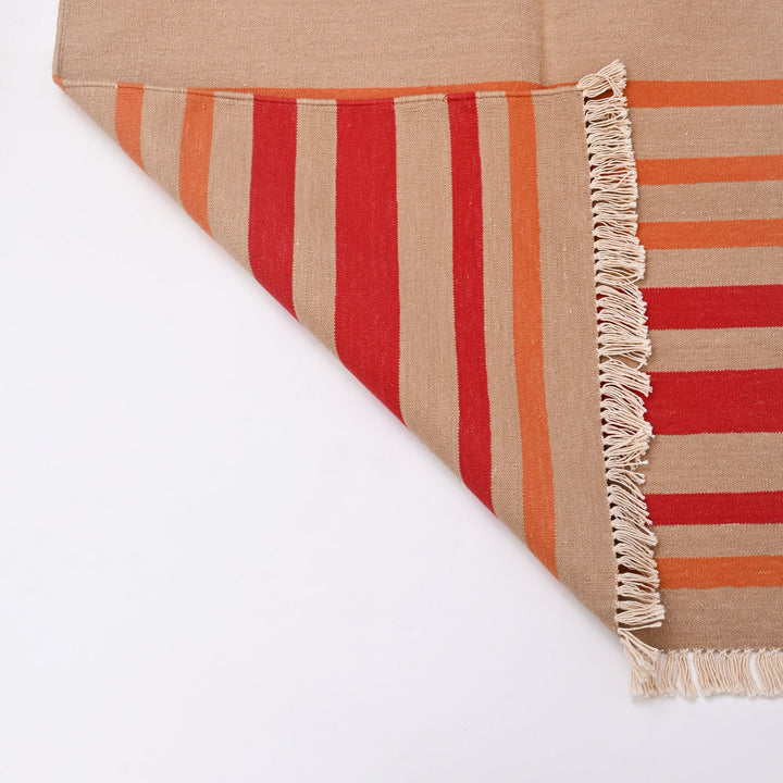 Peach Paisley Stripe Cotton Rug, 3x5 ft | Handwoven Area Rug