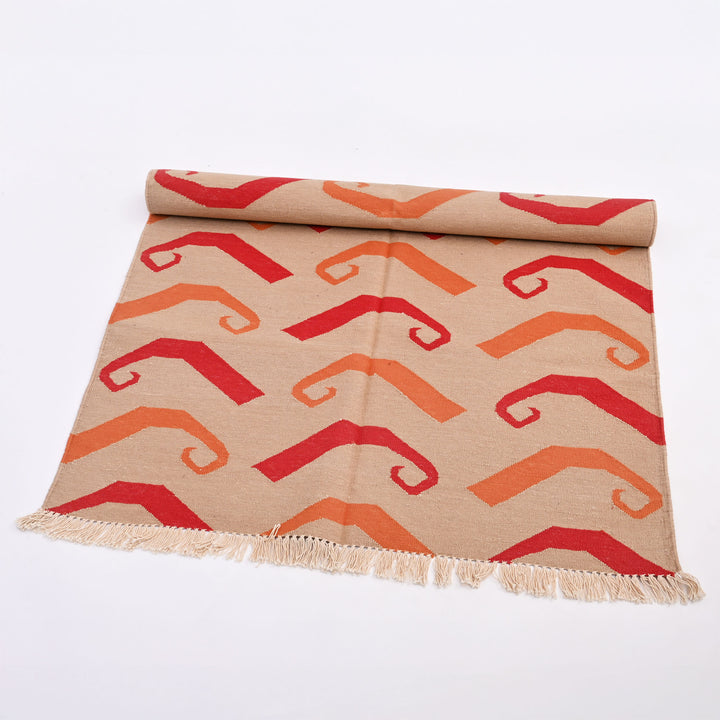 Peach Paisley Stripe Cotton Rug, 3x5 ft | Handwoven Area Rug
