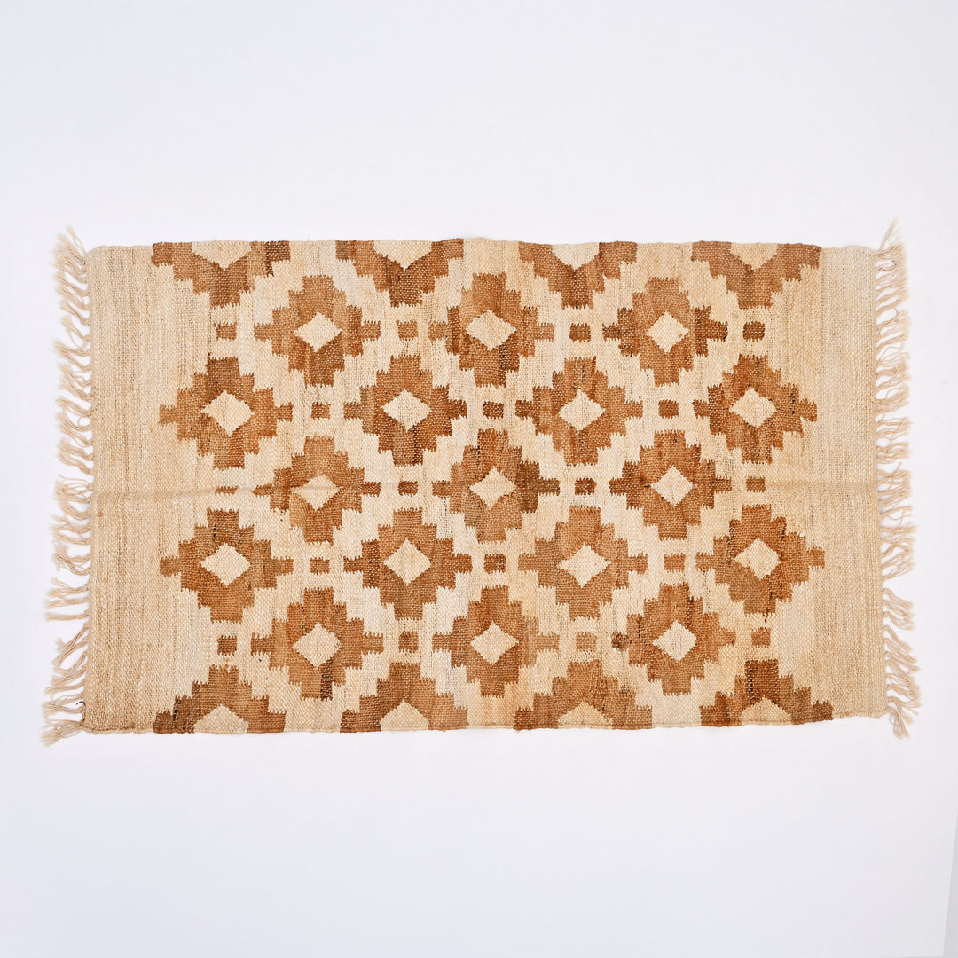 Mocha Mosaic Cotton & Jute Rug – 3x5 ft | Handwoven Natural Blend